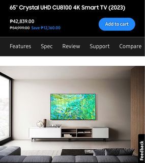 65” Crystal UHD 4k Samsung Smart TV