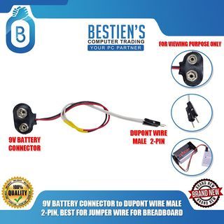 9V BATTERY CONNECTOR to DUPONT WIRE MALE 2-PIN, BEST FOR JUMPER WIRE FOR BREADBOARD