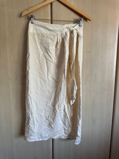 AUTH ZARA CREAM IVORY THICK MATERIAL KNOT SIDE LINEN SUMMER WRAP AROUND SKIRT