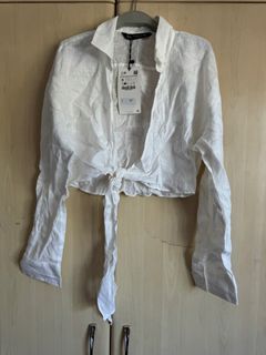 AUTH ZARA WHITE LINEN TIE FRONT COVER UP SEXY TOP BLOUSE