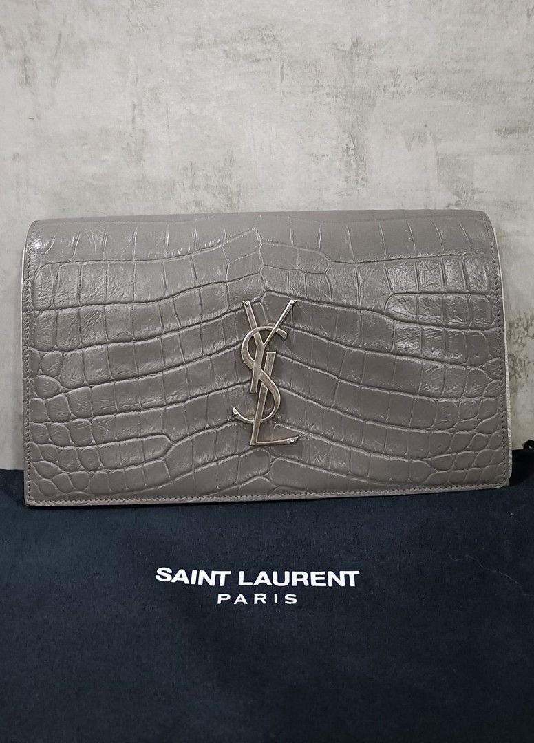 AUTHENTIC YSL FACON CLUTCH. GRIS GREY CROC EMBOSSED Luxury Bags Wallets on Carousell