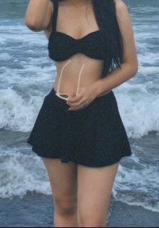Black Bikini Top with Bottom  and Skirt in One