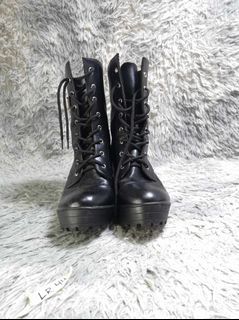 Black leather Mid Calf Chunky Boots