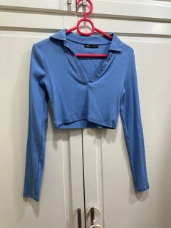 Blue Long Sleeved Cropped Top
