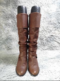 Brown Matte Knee High Rounded Toe Heeled Boots