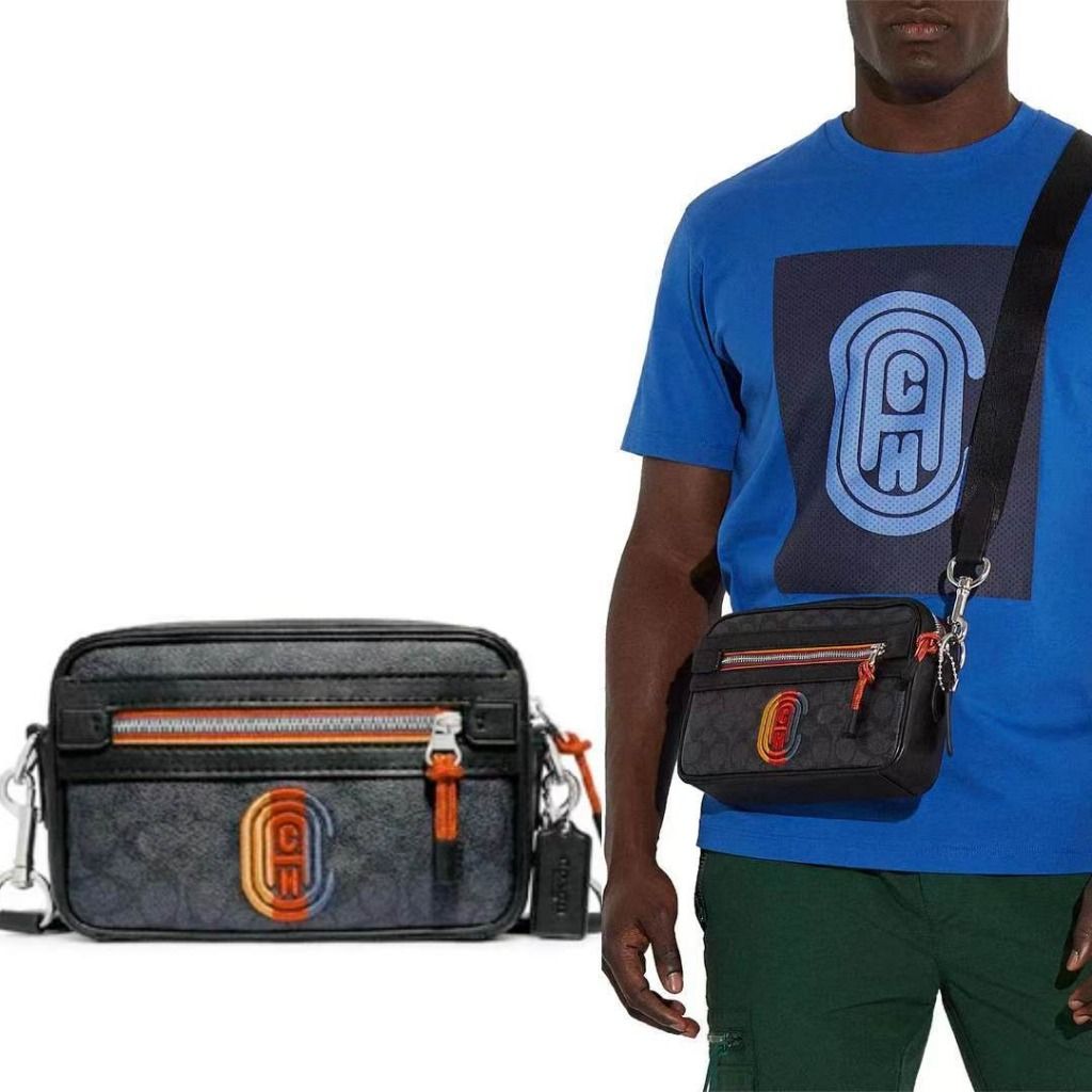 Coach Academy Crossbody In Signature Canvas With Varsity Zipper And Coach Patch Men Sling Messenger Shoulder Bag