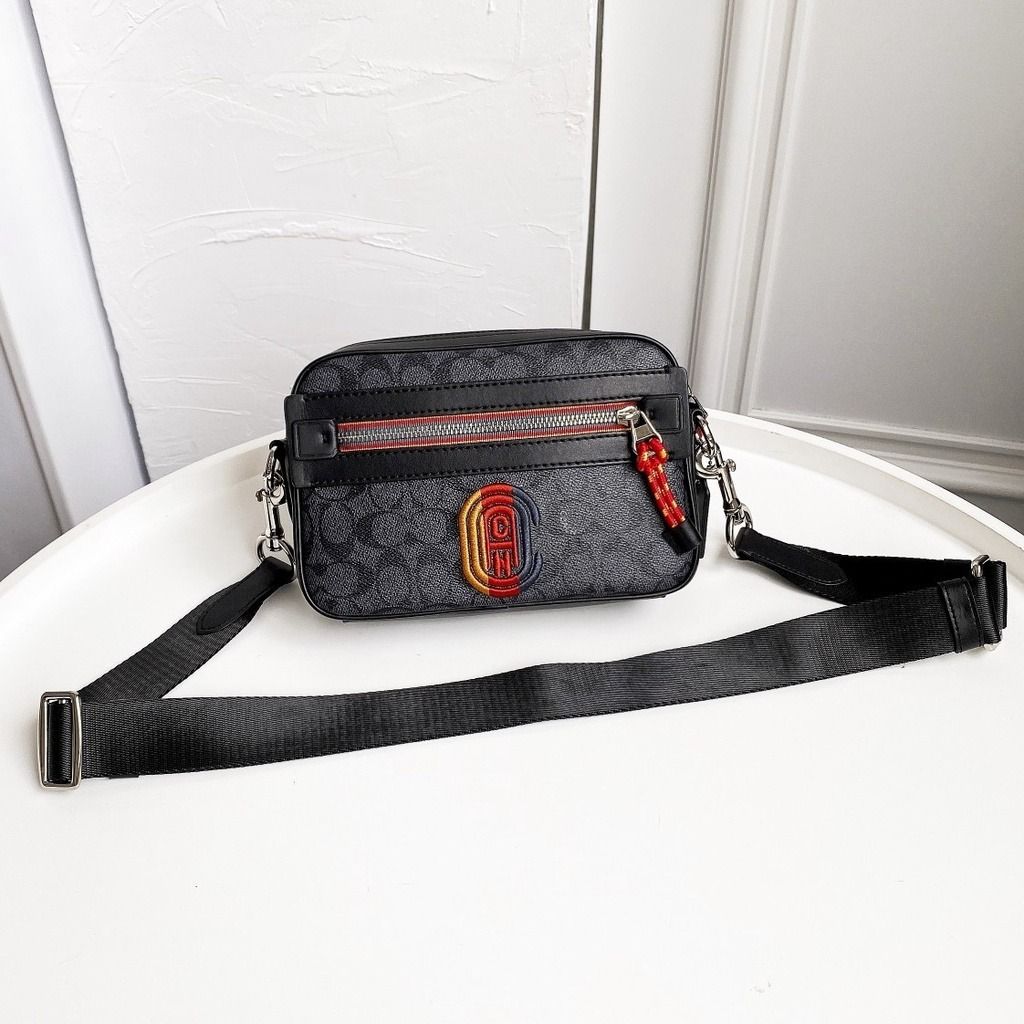 Coach Academy Crossbody In Signature Canvas With Varsity Zipper And Coach Patch Men Sling Messenger Shoulder Bag