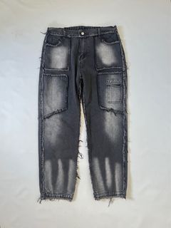 cybergrunge coded distressed semi cargo faded denim black pants