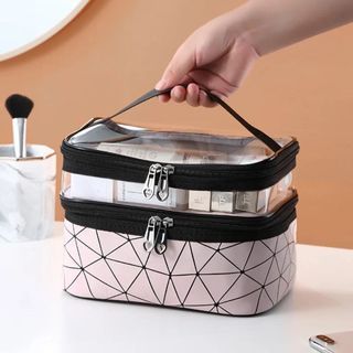 Double Layer Fashion Makeup Bag Large Capacity Women Make-up Travel Cosmteic Bags Multifunctional Toiletry Bag Makeup Organizer
