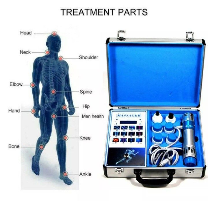 Electromagnetic Shockwave Machine (Category: Medical Supplies & Tools) located in Marikina City. Submitted by entropymarketing (Listing ID 1303136888, Image 2). Description: Electromagnetic shock wave machine Imported from US Brandnew Pre order basis Voltage: AC110V-AC220V Frequency: 50HZ/60HZ Power: 90W Max Current: 2A Max Number of output frequencies: 16 Number of output levels: 12 Number of transmitters: 7pcs Package Included: 1 x Host 7 x Mas