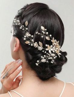 Faux Pearl & Leaf Decor Bridal Hair Clip For Wedding