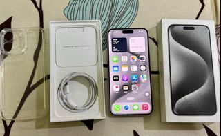 FOR SALE OR SWAP  SLIGHTLY USED and BRAND NEW CONDITION iPhone 15 PRO MAX WHITE TITANIUM 256 GIG  FACTORY UNLOCK, NTC APPROVED 100 % BH, MAY 1, 2025.. 4 Cycle Counts only.. Can pass as brand new.