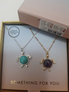 FROM ABROAD: Set of 2 Turtle Necklaces  Gold and Silver (Contains semi-precious stones) Turquoise and Amethyst - A487 BFFs BFF Necklace