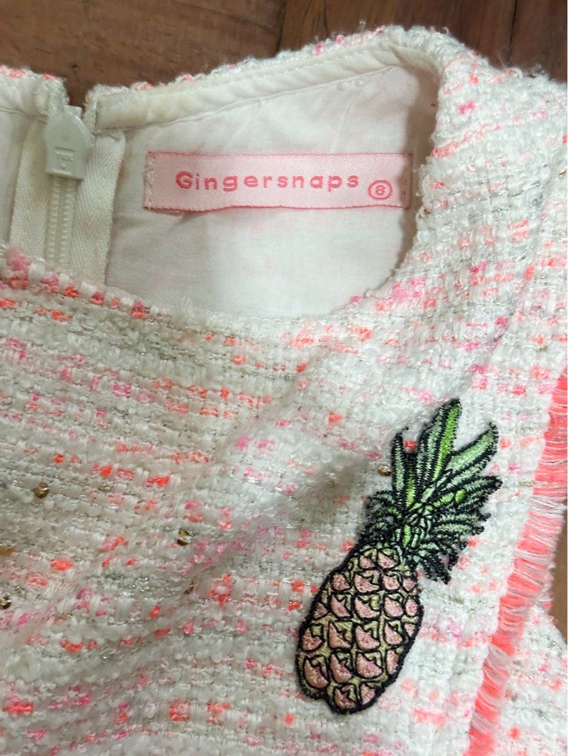 Gingersnaps Tweed Romper (Category: Babies & Kids Fashion) located in Quezon City. Submitted by steph_21 (Listing ID 1303133880, Image 3). Description: Cute pineapple appliqué and little sequins sewn into the tweed. Very soft fabric..