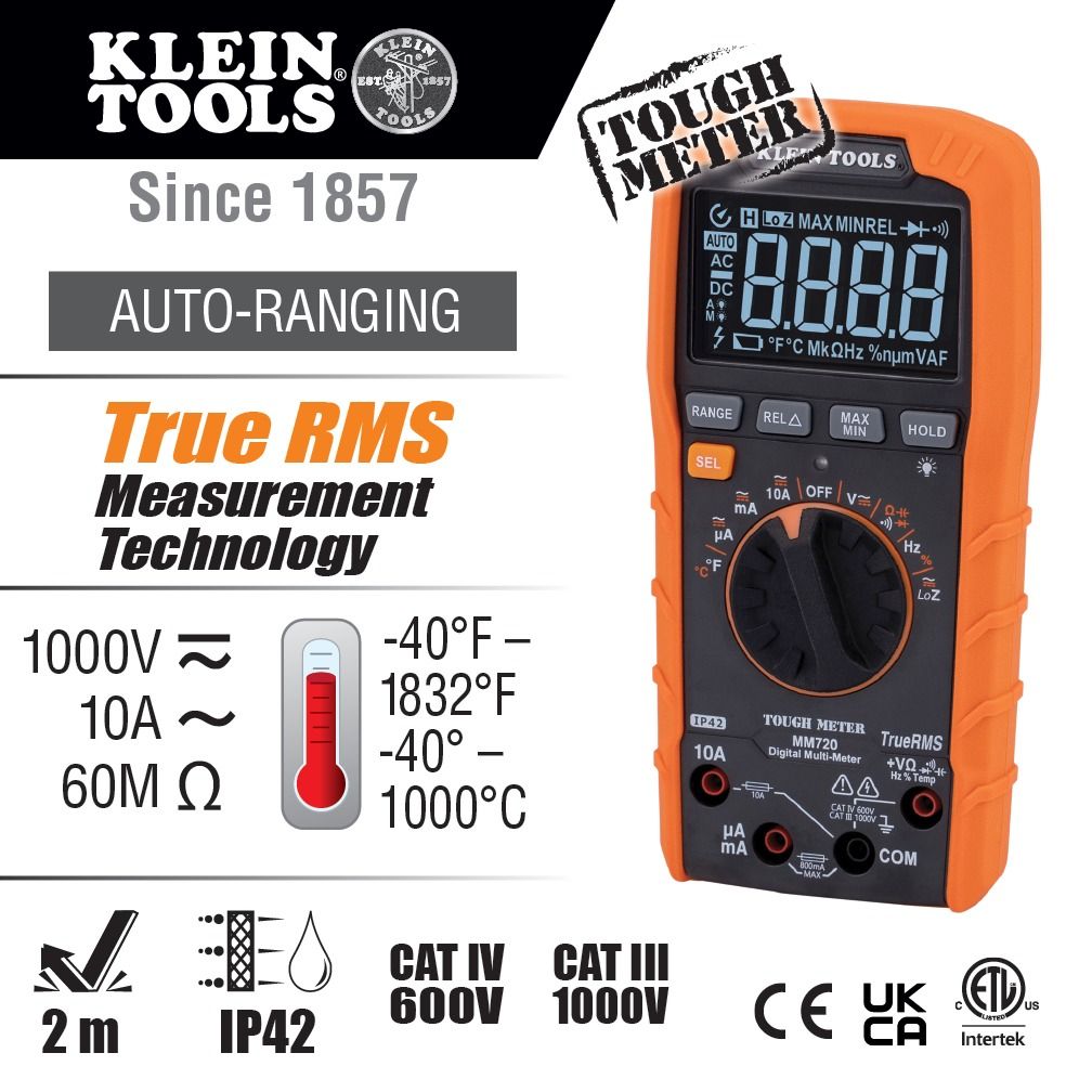 Klein Tools Digital Multi-Tester MM720 (MM700) (Category: Construction Tools & Equipment) located in Manila. Submitted by homecareph (Listing ID 1303103467, Image 2). Description: 02-05-2026 ✅For Sale !!! Retail / Wholesale ✅KLEIN TOOLS DIGITAL MULTI-TESTER ✅MODEL: MM720 (MM720) ✅Cat Rating: CAT IV 600V / CAT III 1000V ✅AC/DC Current: 10A ✅AC/DC Voltage: 1000V ✅Batteries 2x AAA ✅Measures up to 1000 VAC/DC Voltage, 10A AC/DC Current, 60MΩ Resistan