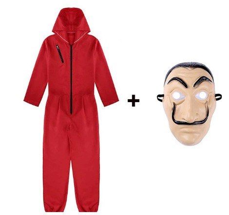 Korea Money Heist Cosply Costume Red Hooded Jumpsuit Robber Uniform with mask AH76 2 2 Men s Fashion Tops Sets Sets Coordinates on Carousell