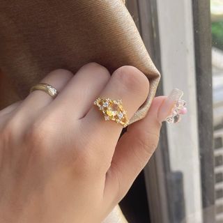 Natural Citrine Stone Ring s925 Gold