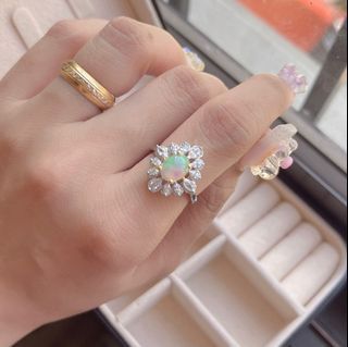 Natural White Opal Ring  s925