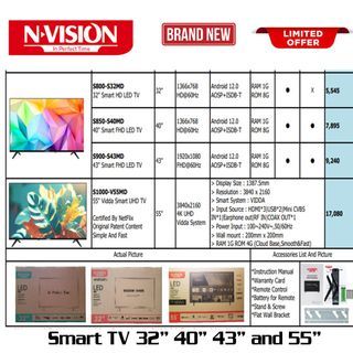 Nvision Smart TV Brand-New 32 40 43 and 55 inches