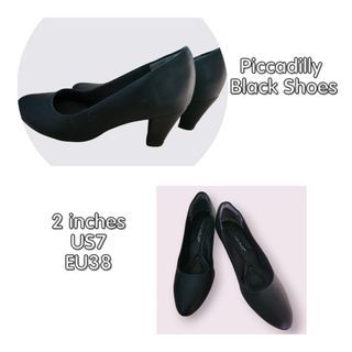 Piccadilly Black Leather Heels office shoes
