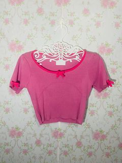 Pink Coquette Crop Top with Ribbons