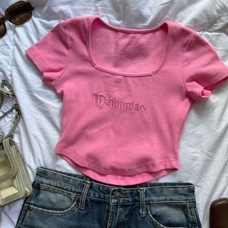 Pink Embroidered Mini Short Sleeve Top