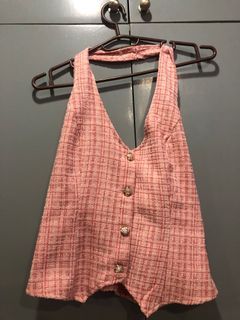 Pink Tweed Haltered Vest Top