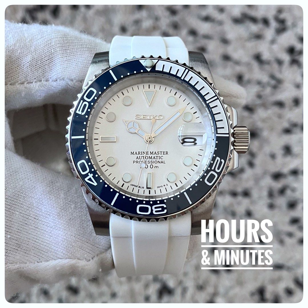 Polar White Seamaster ceramic automatic watch Seiko mod submariner