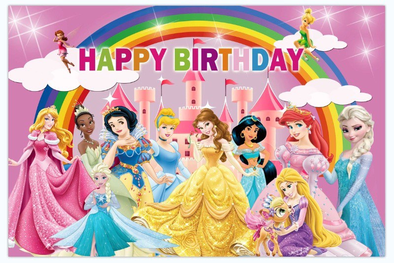 [Ready Stock]Disney Princess (Design 7) Happy Birthday banner backdrop ...