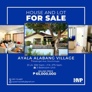 RUSH SALE: Ayala Alabang Village - House & Lot, 3BR, LA: 300 Sqm., FA: 275 Sqm., 3 Parking Slots, Alabang