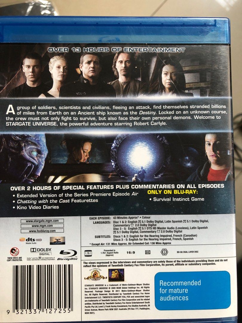 Stargate Universe - First & Final Season (Australia) (Category: CDs & DVDs) located in Quezon City. Submitted by lots2love (Listing ID 1303115373, Image 2). Description: Stargate Universe: First Season (BLU-RAY DISC) - Note: with missing Disc 1 (only 4 discs inside - Discs 2 to 5 only) - Works in Blu-Ray Player - Price: P400 Final Season (DVD VIDEO) - Complete 5 discs inside - If using a regular laptop, you may download FREE downloadable POWERDVD