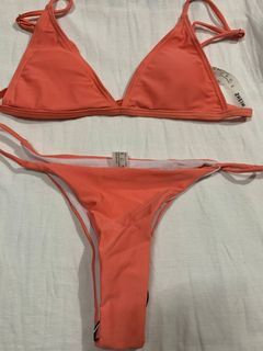 Swim Summer Beach Textured Bikini Set Contrast Binding Triangle Bra Top & Thong 2 Piece Bathing Suit