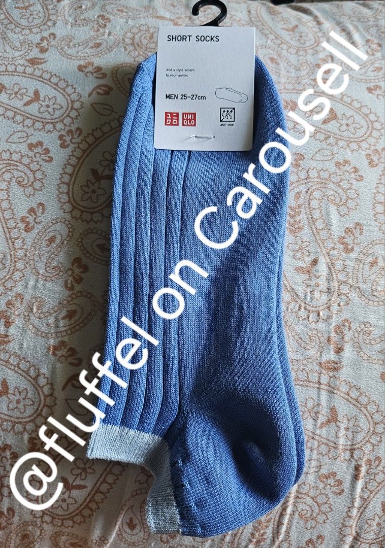 Uniqlo Ribbed Short Socks (Category: Shoe inserts & accessories) located in Mandaluyong City. Submitted by fluffel (Listing ID 1303126106, Image 1). Description: •Uniqlo Ribbed Short Socks available in: -64 Blue •Only 1 pair is available. •Original price is Php 200 (as seen on tag), now selling for only Php 180. •Guaranteed brand new and original as it is directly bought from Uniqlo. •Pictures of actual item are posted. •On tag: Men 25-27cm *Opti