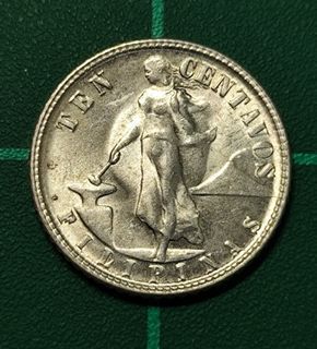 US-Philippines 1945 10 Centavos silver coin (Denver, US Mint)