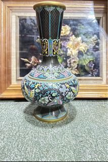 Vintage Chinese Cloisonne Enamel Butterflies & Flowers Vase 🌸🦋