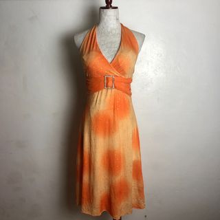 vintage embellished orange tie-neck halter dress