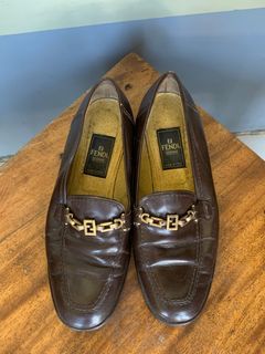 Vintage Fendi Loafers with gold ff chains for women
