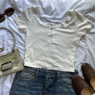 White Buttoned Mini Short Sleeve Top