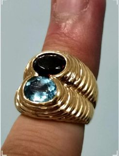 Women's Dark and Aqua Blue Gemmed Gold Fashion Jewelry Ring