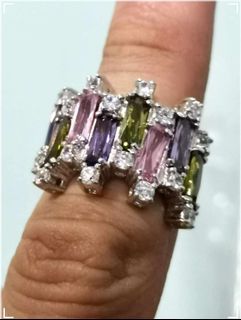 Women's Gem Colour Studded Silver Fashion Jewelry Ring