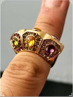 Women's GYP - Green Yellow Purple Gem Encrusted Gold Fashion Jewelry Ring