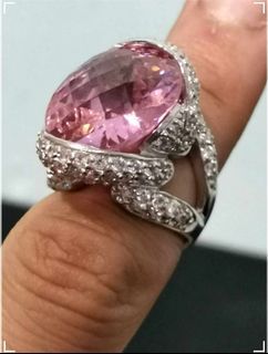Women's Pink Gem Centered Studded Silver Fashion Jewelry Ring