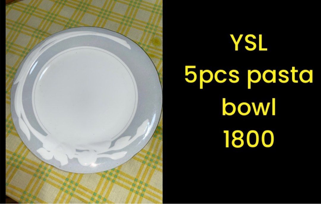 YSL pasta/shallow bowl 5pcs (Category: Dinnerware & Cutlery) located in Las Pinas. Submitted by Ezy_Trading (Listing ID 1303157580, Image 1). Description: ‼️PERSONAL COLLECTION ‼️ CERAMICS ✅UNUSED SET NO BOX ✅ PRICE FOR TAKE ALL ❌NO INDIVIDUAL SALE 📌 MAKE REASONABLE PRICE OFFER PAYMENT: Gcash ❌️ NO COD ❌️ NO MEET UP❌️ AVAILABLE ONHAND DELIVERY FEE : c/o buyer Lalamove, Lbc, JNT, Abest RFS: extra sa set Pls. Manage expectations items were purchas