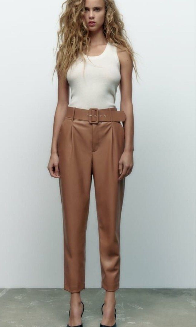 Zara belted faux leather pants (Category: Jeans) located in Makati City. Submitted by lheigg (Listing ID 1303194097, Image 1). Description: Never use Very nice leather.