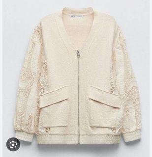 Zara knit bomber jacket with embroidered sleeves