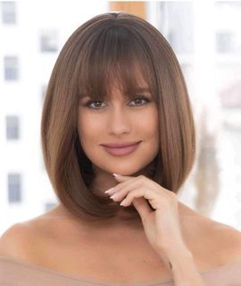 12 inches Synthetic Wig Short Brown Hair with Bangs
