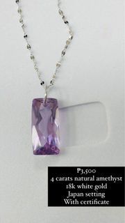 18k White Gold 4 Carats Natural Amethyst Necklace with certificate