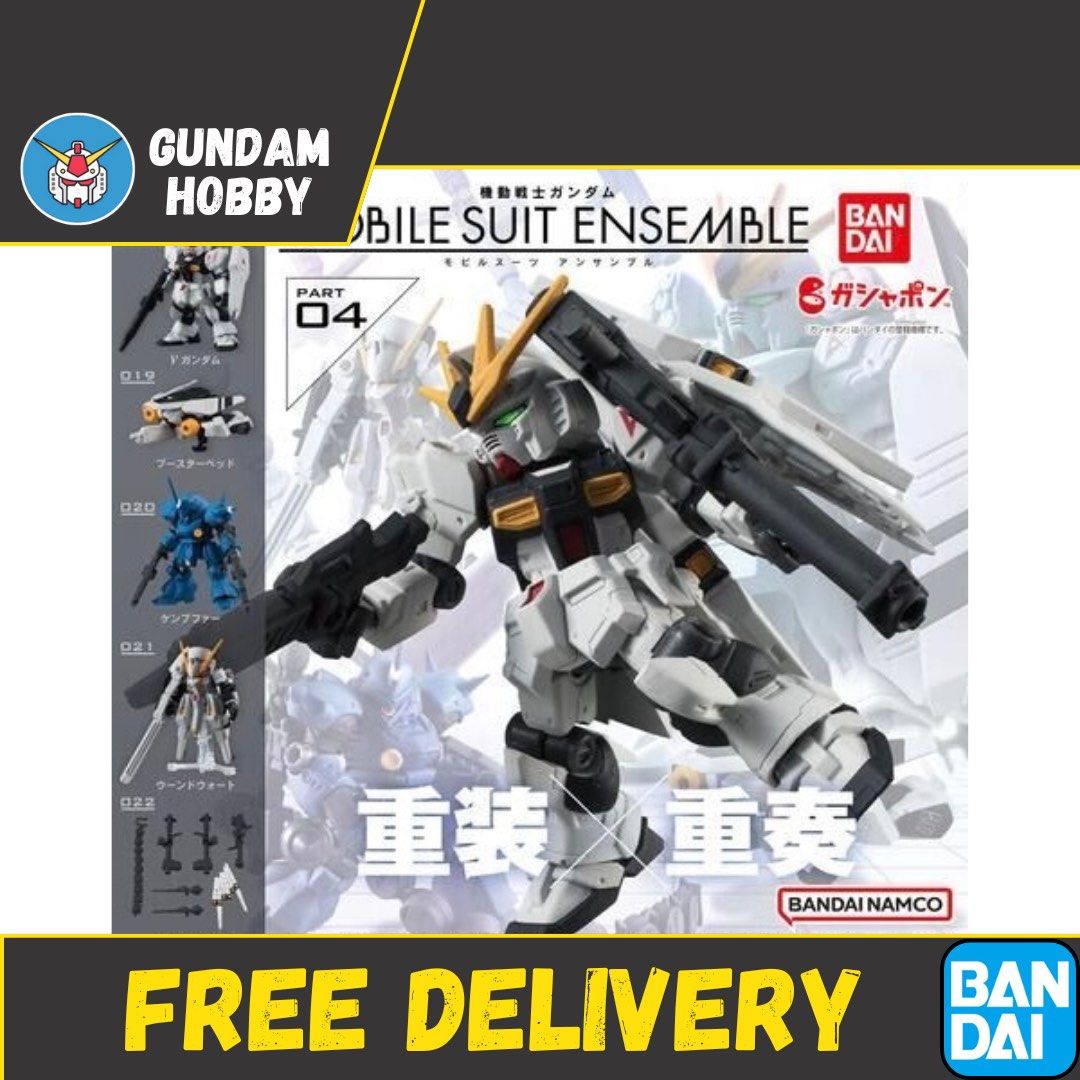⭐️ <MSE 04> Mobile Suit Ensemble Series 4 Part 4 - Nu Gundam / Kampfer / Woundwort (Set of 5) MSE04 Bandai Gachapon Gashapon (Category: Gundam Model Kits) located in Singapore. Submitted by gundamhobby (Listing ID 1235989191, Image 1). Description: Mobile Suit Ensemble Series 4 (Set of 5) • 018 : RX-93 Nu Gundam • 019 : Booster Bed (Nu Gundam Heavy Weapon System) • 020 : MS-18E Kämpfer • 021 : RX-124 Gundam TR-6 Woundwort • 022 : Equipment Set fo