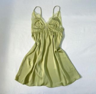 Apple green silk lace lingerie nightes dress