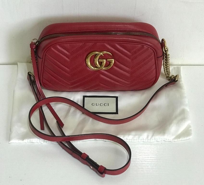 AUTHENTIC GUCCI GG Marmont Small Matelasse Leather Shoulder Crossbody Sling Bag Hibiscus Red Luxury Bags Wallets on Carousell